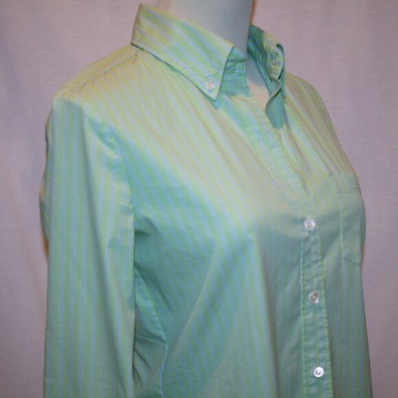 THEORY Lime Green & Blue Stripe Shirt Small - Picture 4 of 8